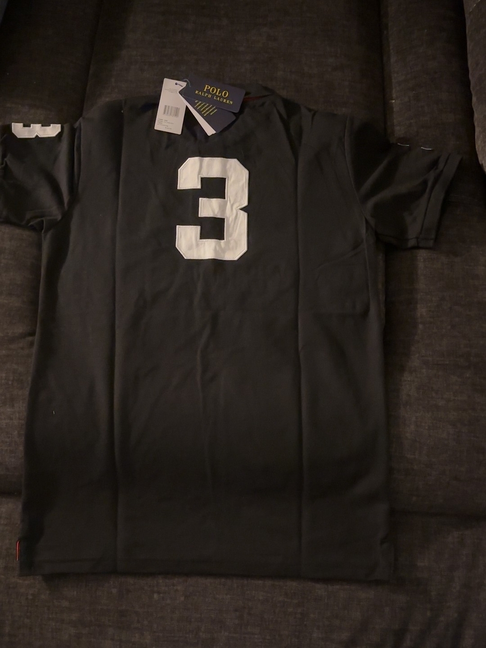 Ralph Lauren Black Rugby Shirt with White '3'